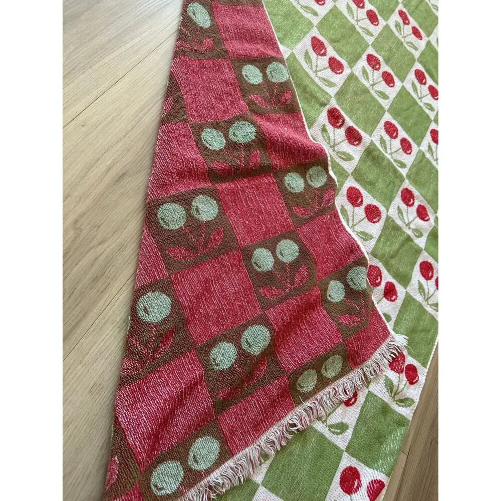 enVogue Green Checkerboard Cherry Beach Towel 100% Cotton Fringed 34